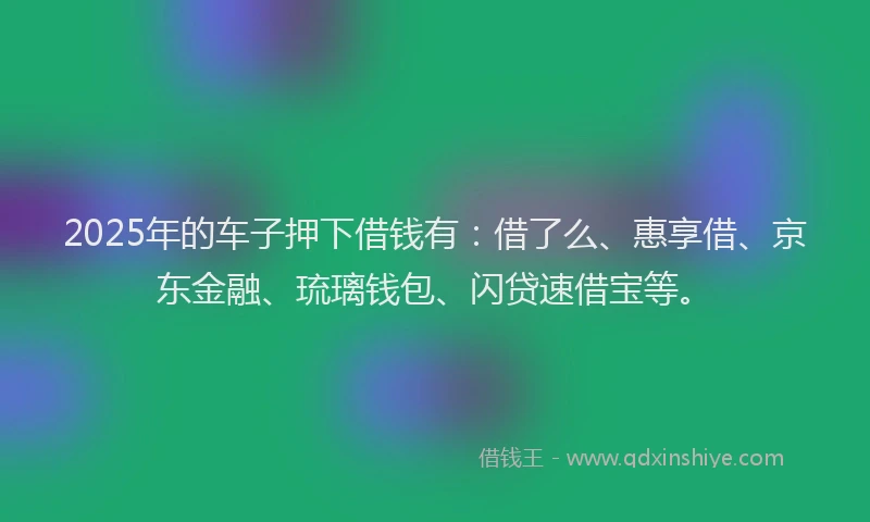 2025年的车子押下借钱有：借了么、惠享借、京东金融、琉璃钱包、闪贷速借宝等。