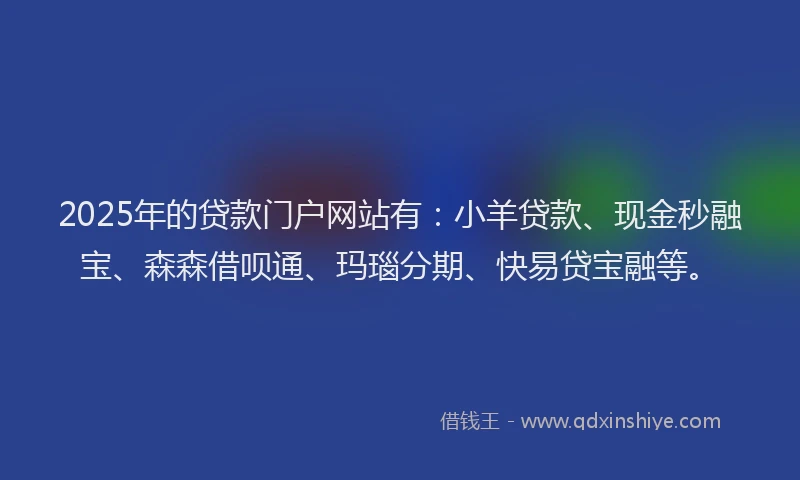 2025年的贷款门户网站有：小羊贷款、现金秒融宝、森森借呗通、玛瑙分期、快易贷宝融等。