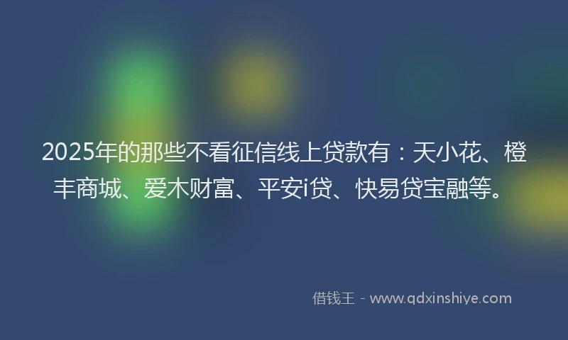 2025年的那些不看征信线上贷款有：天小花、橙丰商城、爱木财富、平安i贷、快易贷宝融等。