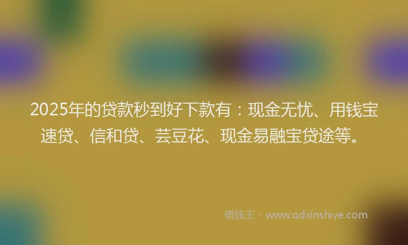 2025年的贷款秒到好下款有：现金无忧、用钱宝速贷、信和贷、芸豆花、现金易融宝贷途等。
