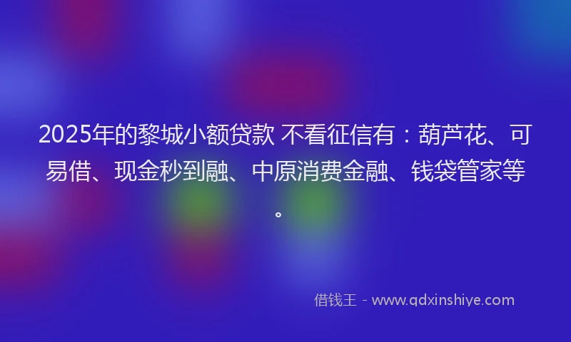 2025年的黎城小额贷款 不看征信有：葫芦花、可易借、现金秒到融、中原消费金融、钱袋管家等。