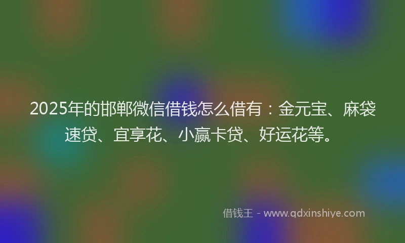 2025年的邯郸微信借钱怎么借有：金元宝、麻袋速贷、宜享花、小赢卡贷、好运花等。