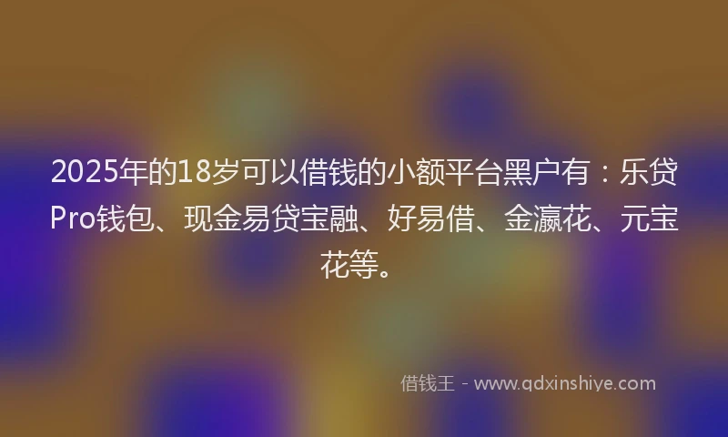 2025年的18岁可以借钱的小额平台黑户有：乐贷Pro钱包、现金易贷宝融、好易借、金瀛花、元宝花等。