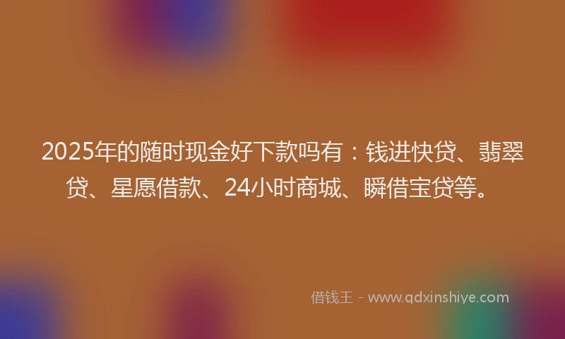 2025年的随时现金好下款吗有：钱进快贷、翡翠贷、星愿借款、24小时商城、瞬借宝贷等。