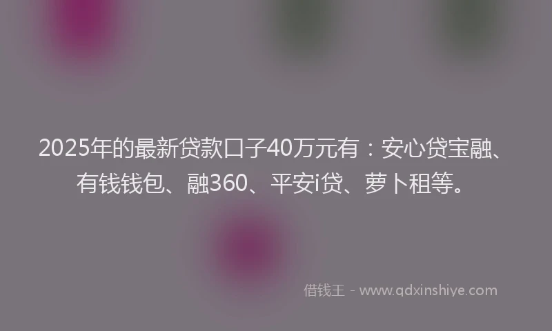 2025年的最新贷款口子40万元有：安心贷宝融、有钱钱包、融360、平安i贷、萝卜租等。