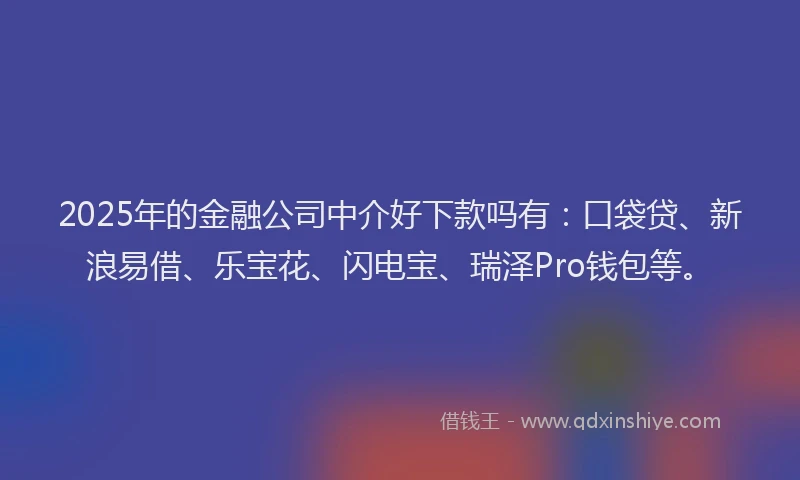 2025年的金融公司中介好下款吗有：口袋贷、新浪易借、乐宝花、闪电宝、瑞泽Pro钱包等。