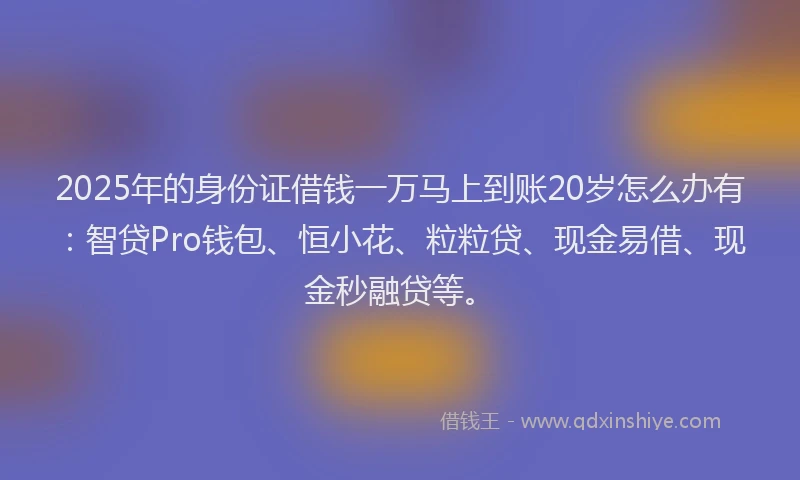 2025年的身份证借钱一万马上到账20岁怎么办有：智贷Pro钱包、恒小花、粒粒贷、现金易借、现金秒融贷等。