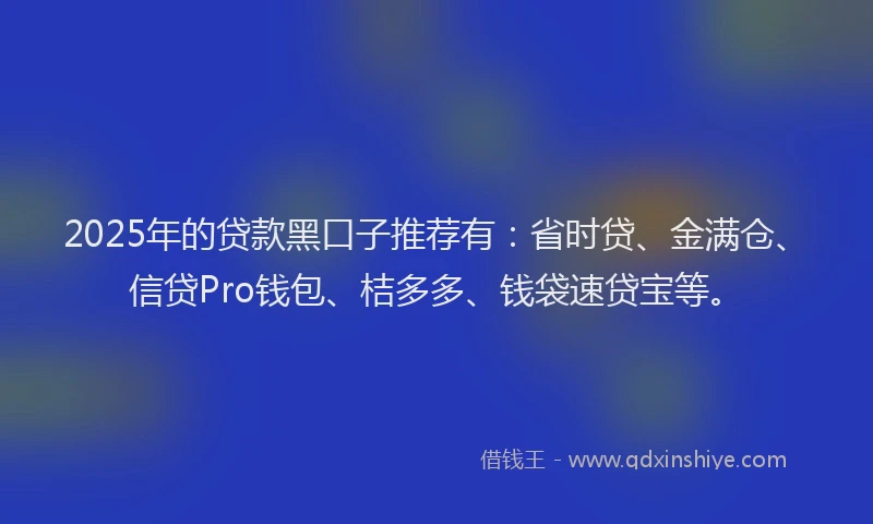 2025年的贷款黑口子推荐有：省时贷、金满仓、信贷Pro钱包、桔多多、钱袋速贷宝等。