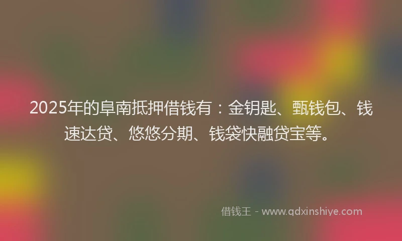 2025年的阜南抵押借钱有：金钥匙、甄钱包、钱速达贷、悠悠分期、钱袋快融贷宝等。