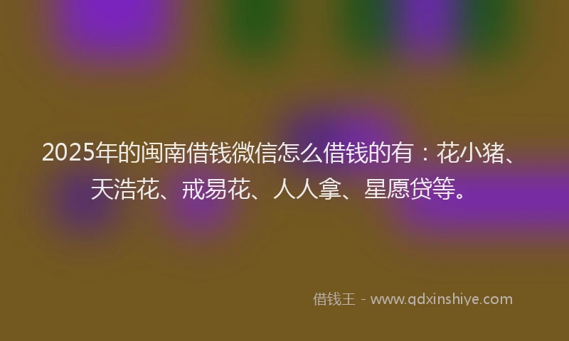 2025年的闽南借钱微信怎么借钱的有：花小猪、天浩花、戒易花、人人拿、星愿贷等。