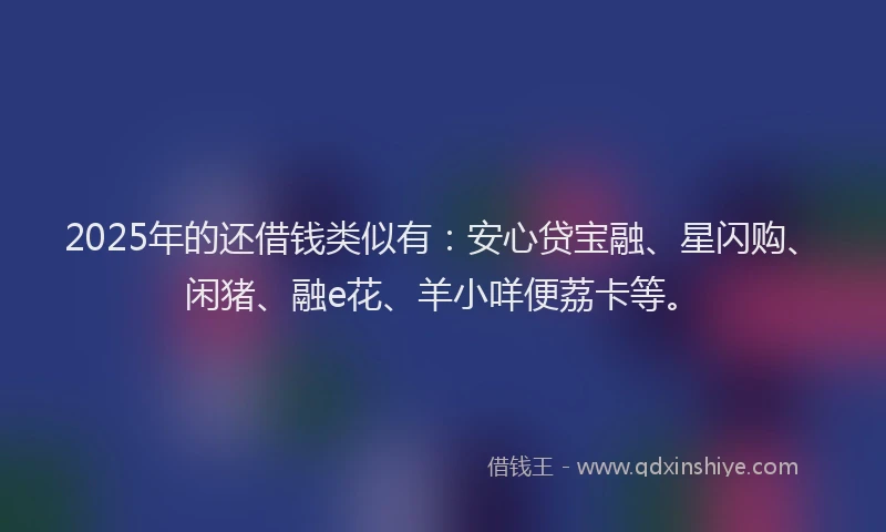 2025年的还借钱类似有：安心贷宝融、星闪购、闲猪、融e花、羊小咩便荔卡等。