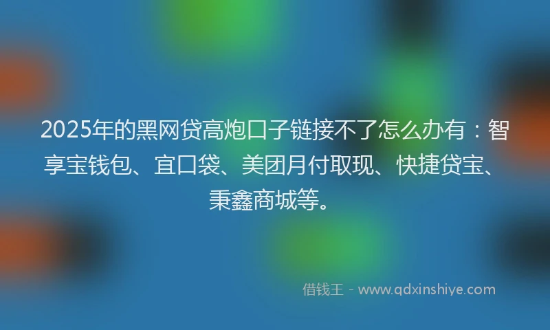 2025年的黑网贷高炮口子链接不了怎么办有：智享宝钱包、宜口袋、美团月付取现、快捷贷宝、秉鑫商城等。