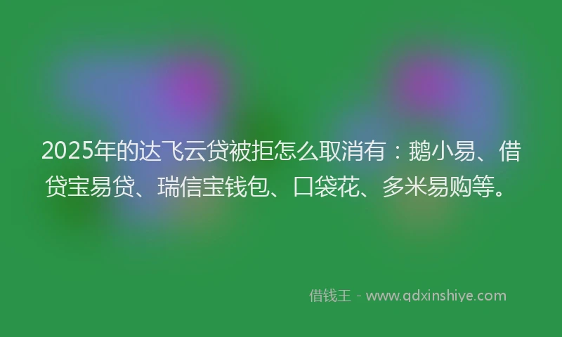 2025年的达飞云贷被拒怎么取消有：鹅小易、借贷宝易贷、瑞信宝钱包、口袋花、多米易购等。