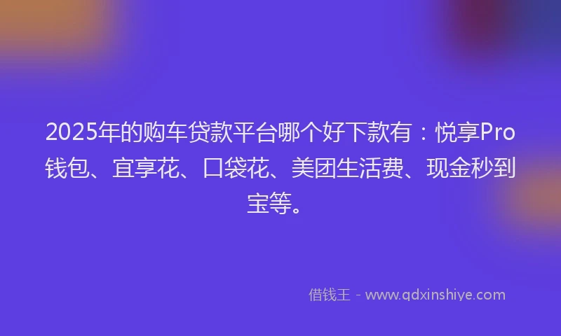 2025年的购车贷款平台哪个好下款有：悦享Pro钱包、宜享花、口袋花、美团生活费、现金秒到宝等。