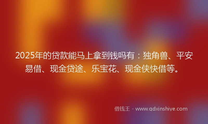2025年的贷款能马上拿到钱吗有：独角兽、平安易借、现金贷途、乐宝花、现金侠快借等。
