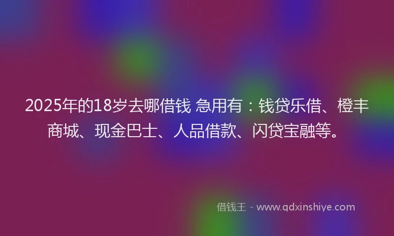 2025年的18岁去哪借钱 急用有：钱贷乐借、橙丰商城、现金巴士、人品借款、闪贷宝融等。