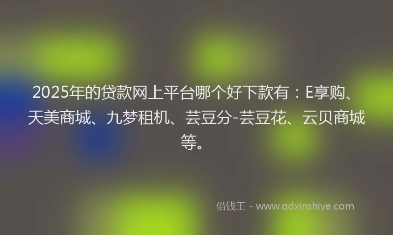 2025年的贷款网上平台哪个好下款有：E享购、天美商城、九梦租机、芸豆分-芸豆花、云贝商城等。