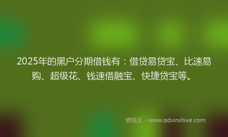 2025年的黑户分期借钱有：借贷易贷宝、比速易购、超级花、钱速借融宝、快捷贷宝等。