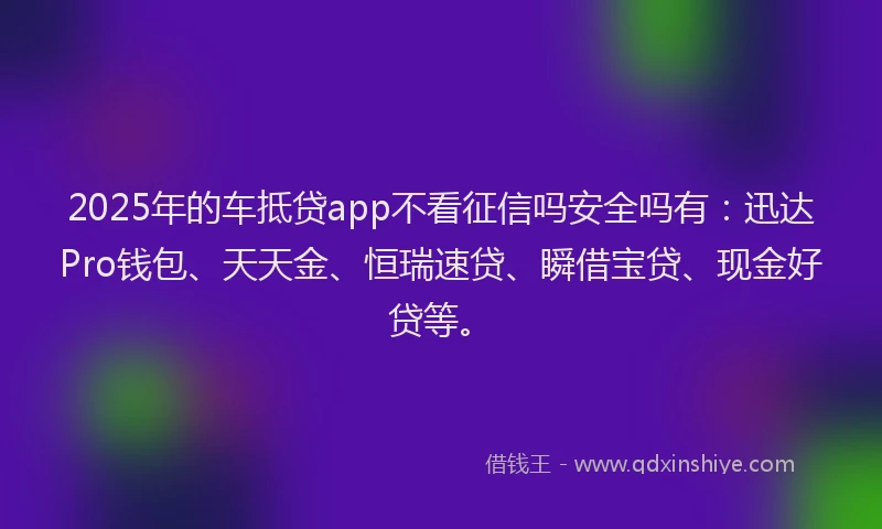 2025年的车抵贷app不看征信吗安全吗有：迅达Pro钱包、天天金、恒瑞速贷、瞬借宝贷、现金好贷等。