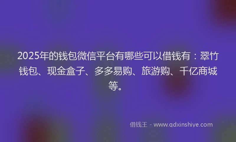 2025年的钱包微信平台有哪些可以借钱有：翠竹钱包、现金盒子、多多易购、旅游购、千亿商城等。