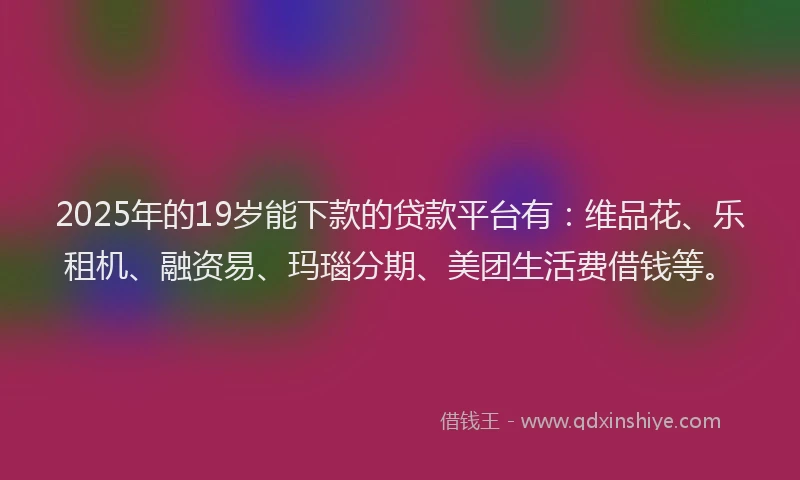 2025年的19岁能下款的贷款平台有：维品花、乐租机、融资易、玛瑙分期、美团生活费借钱等。