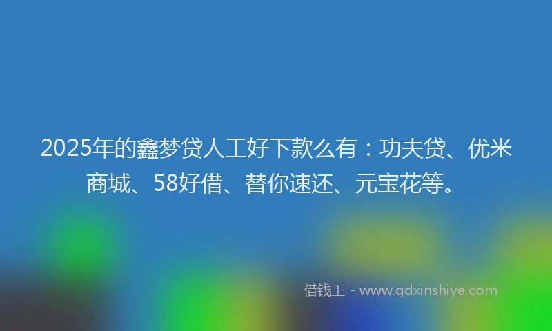 2025年的鑫梦贷人工好下款么有：功夫贷、优米商城、58好借、替你速还、元宝花等。