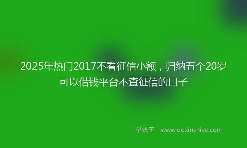 2025年热门2017不看征信小额，归纳五个20岁可以借钱平台不查征信的口子