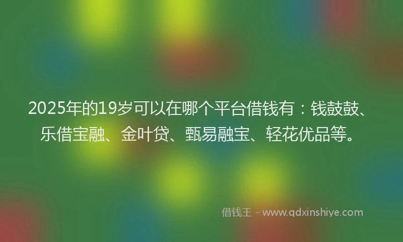 2025年的19岁可以在哪个平台借钱有:钱鼓鼓、乐借宝融、金叶贷、甄易融宝、轻花优品等。