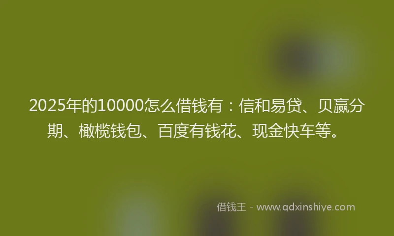 2025年的10000怎么借钱有：信和易贷、贝赢分期、橄榄钱包、百度有钱花、现金快车等。