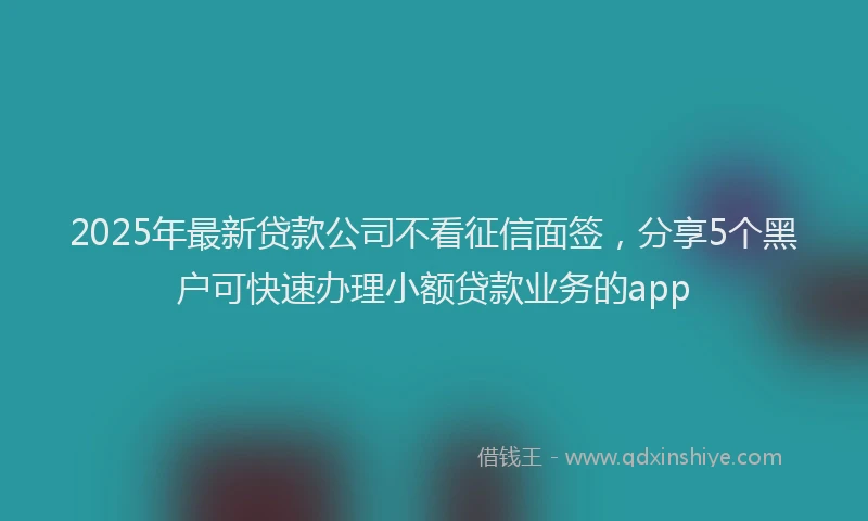 2025年最新贷款公司不看征信面签，分享5个黑户可快速办理小额贷款业务的app