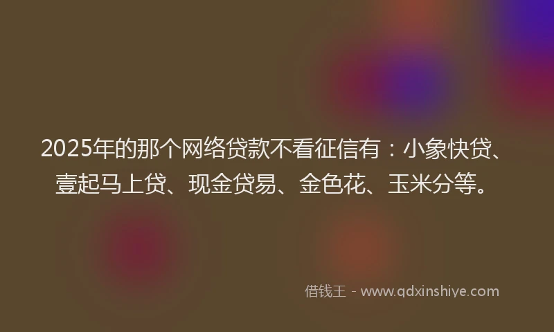 2025年的那个网络贷款不看征信有：小象快贷、壹起马上贷、现金贷易、金色花、玉米分等。