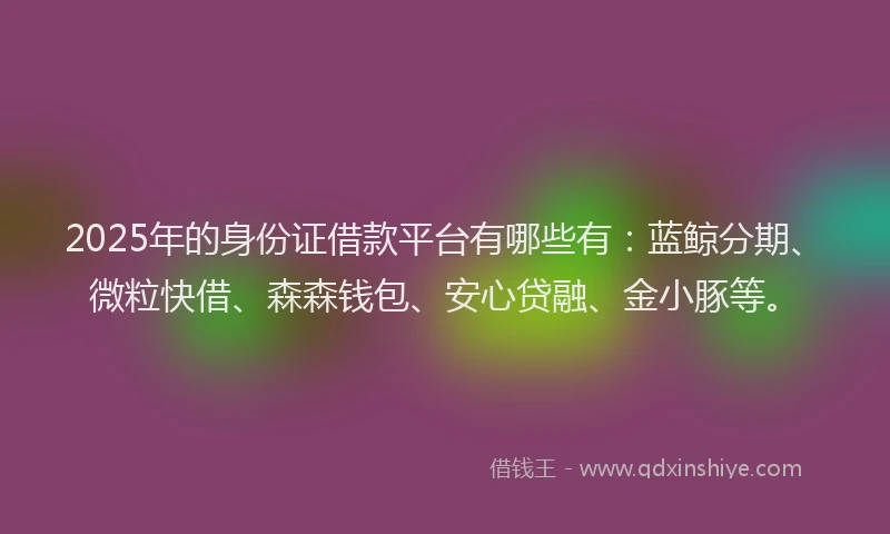 2025年的身份证借款平台有哪些有：蓝鲸分期、微粒快借、森森钱包、安心贷融、金小豚等。