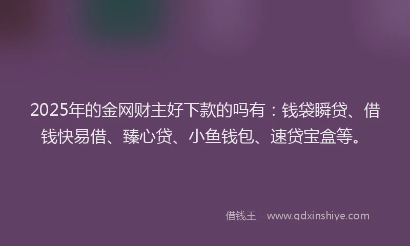 2025年的金网财主好下款的吗有：钱袋瞬贷、借钱快易借、臻心贷、小鱼钱包、速贷宝盒等。