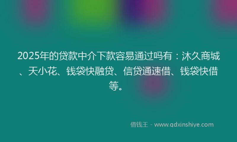2025年的贷款中介下款容易通过吗有：沐久商城、天小花、钱袋快融贷、信贷通速借、钱袋快借等。