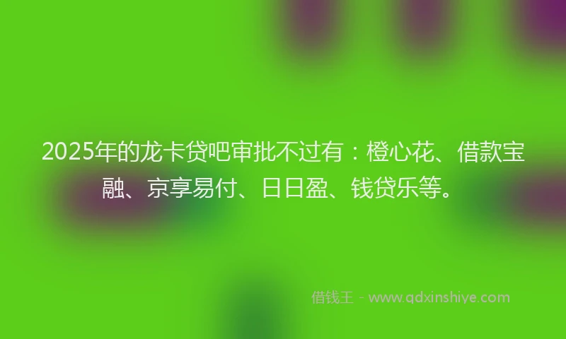 2025年的龙卡贷吧审批不过有：橙心花、借款宝融、京享易付、日日盈、钱贷乐等。