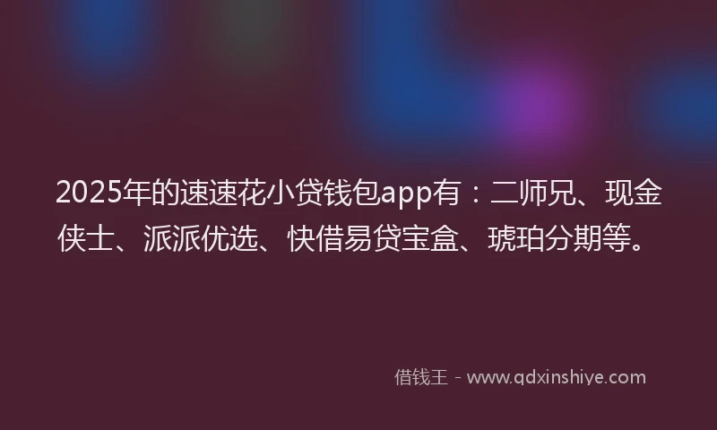 2025年的速速花小贷钱包app有：二师兄、现金侠士、派派优选、快借易贷宝盒、琥珀分期等。