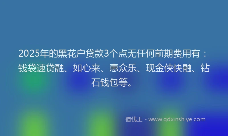2025年的黑花户贷款3个点无任何前期费用有：钱袋速贷融、如心来、惠众乐、现金侠快融、钻石钱包等。