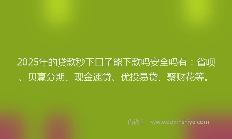 2025年的贷款秒下口子能下款吗安全吗有：省呗、贝赢分期、现金速贷、优投易贷、聚财花等。