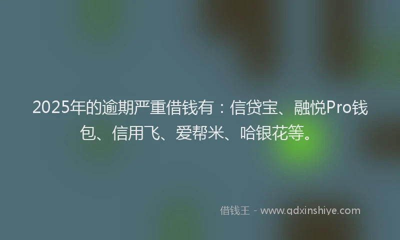 2025年的逾期严重借钱有：信贷宝、融悦Pro钱包、信用飞、爱帮米、哈银花等。