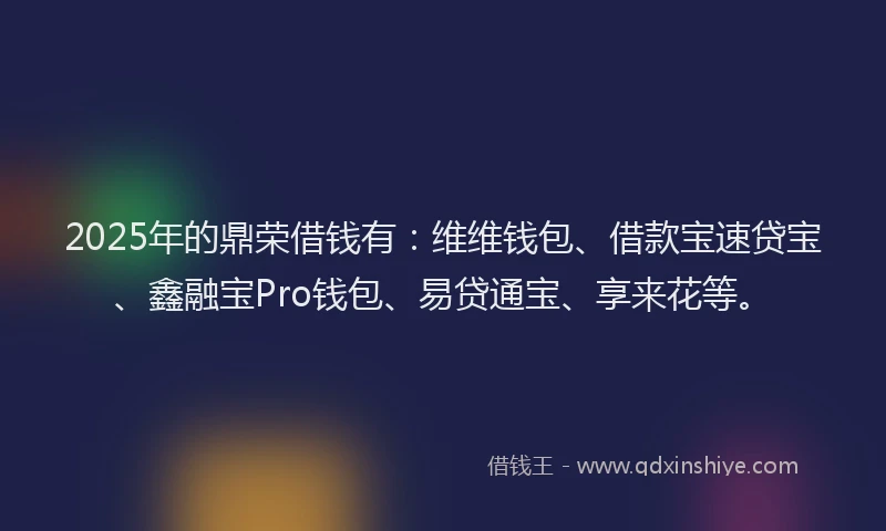 2025年的鼎荣借钱有：维维钱包、借款宝速贷宝、鑫融宝Pro钱包、易贷通宝、享来花等。