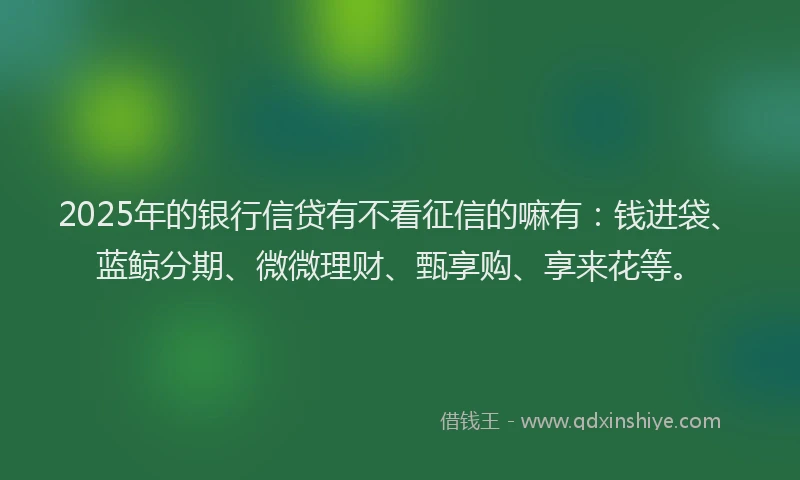 2025年的银行信贷有不看征信的嘛有：钱进袋、蓝鲸分期、微微理财、甄享购、享来花等。