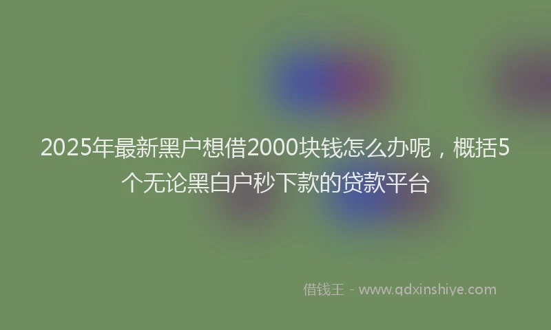 2025年最新黑户想借2000块钱怎么办呢，概括5个无论黑白户秒下款的贷款平台