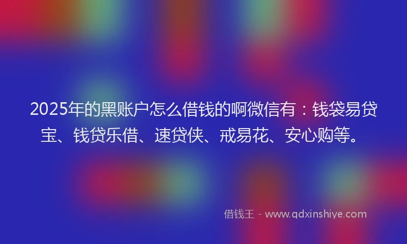 2025年的黑账户怎么借钱的啊微信有：钱袋易贷宝、钱贷乐借、速贷侠、戒易花、安心购等。