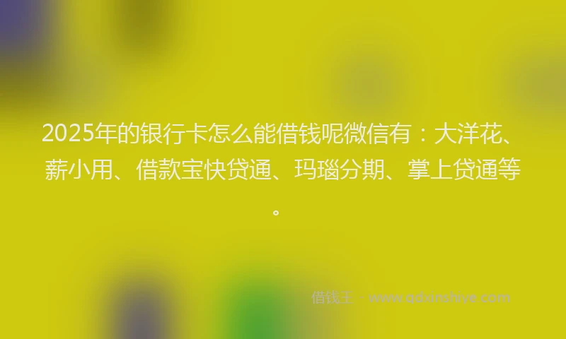 2025年的银行卡怎么能借钱呢微信有：大洋花、薪小用、借款宝快贷通、玛瑙分期、掌上贷通等。