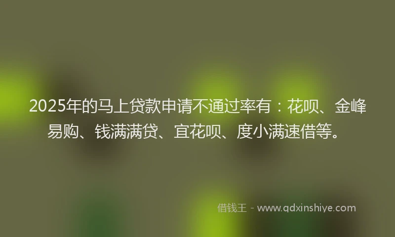 2025年的马上贷款申请不通过率有：花呗、金峰易购、钱满满贷、宜花呗、度小满速借等。