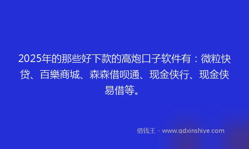 2025年的那些好下款的高炮口子软件有：微粒快贷、百樂商城、森森借呗通、现金侠行、现金侠易借等。