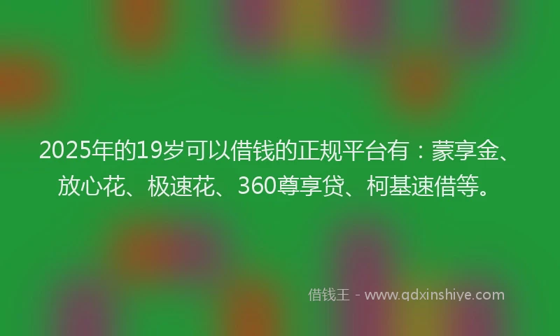 2025年的19岁可以借钱的正规平台有：蒙享金、放心花、极速花、360尊享贷、柯基速借等。