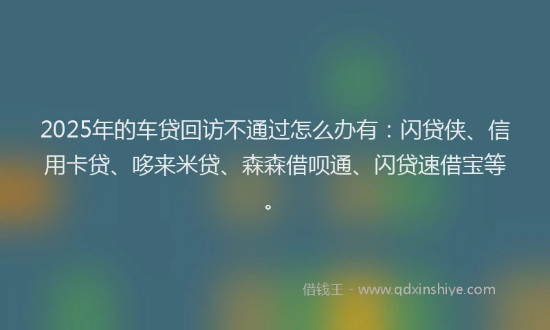 2025年的车贷回访不通过怎么办有：闪贷侠、信用卡贷、哆来米贷、森森借呗通、闪贷速借宝等。