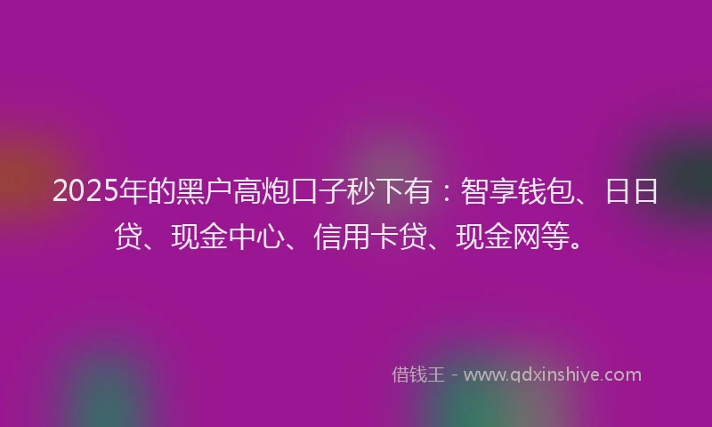 2025年的黑户高炮口子秒下有：智享钱包、日日贷、现金中心、信用卡贷、现金网等。