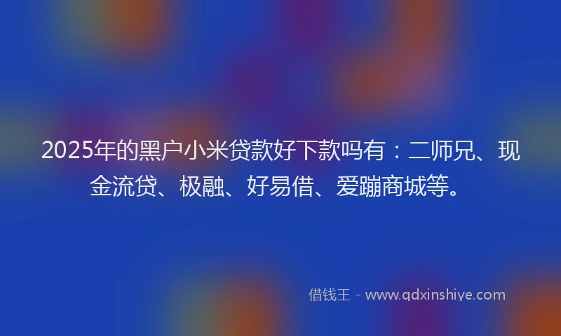 2025年的黑户小米贷款好下款吗有：二师兄、现金流贷、极融、好易借、爱蹦商城等。